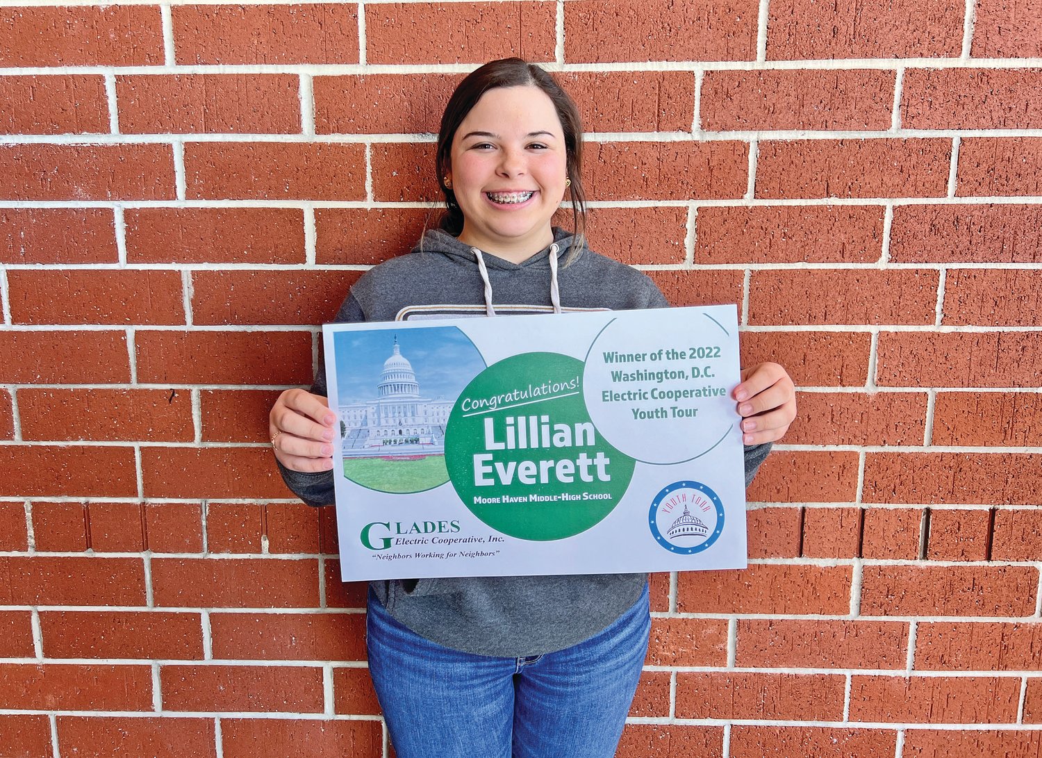 Lillian Everett of Moore Haven Middle-High School and will participate in the National Rural Electric Cooperative Association’s annual Washington Youth Tour with students from across the nation.